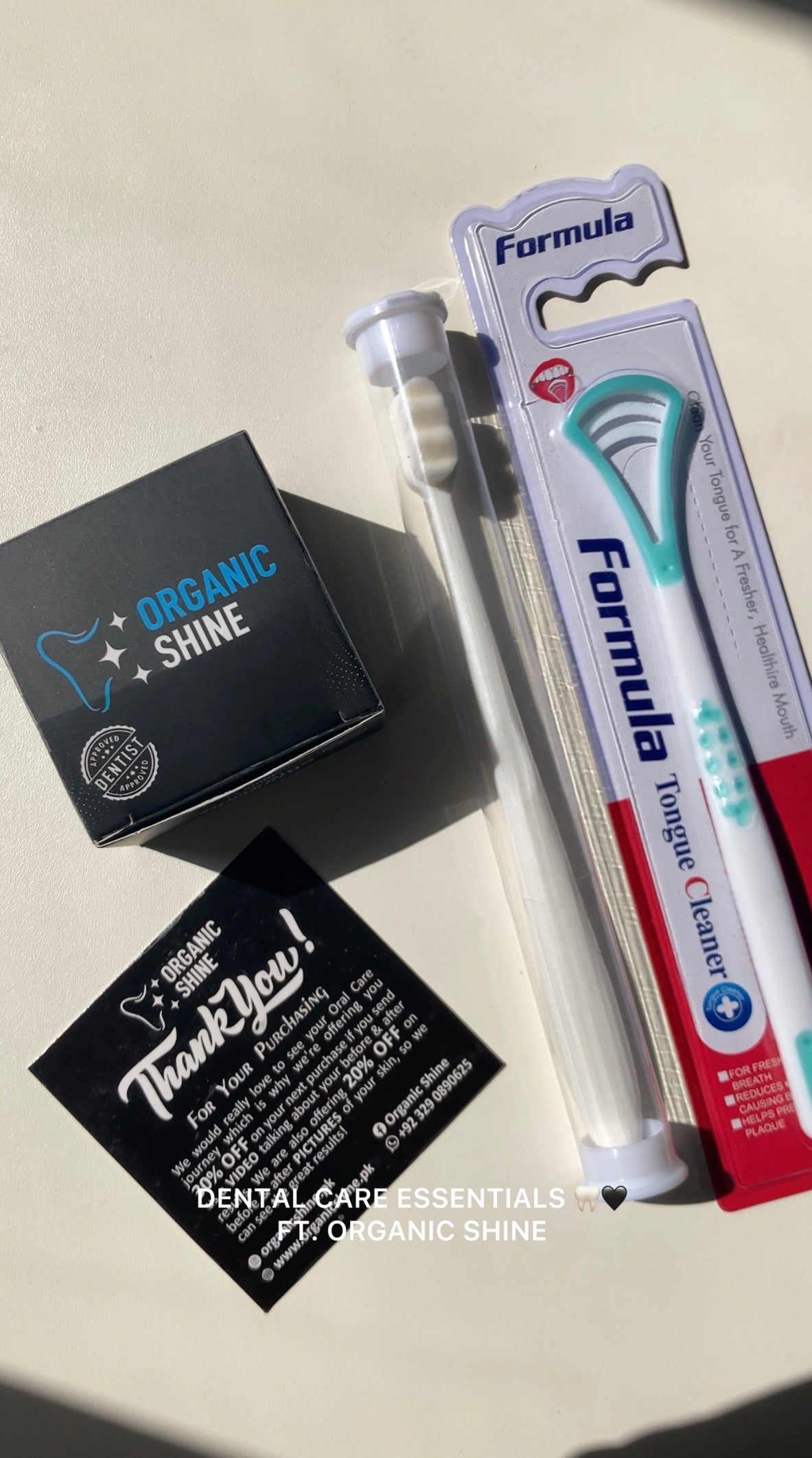 ORGANIC SHINE - Teeth Whitening Powder , Nano Toothbrush & Tongue Cleaner Bundle