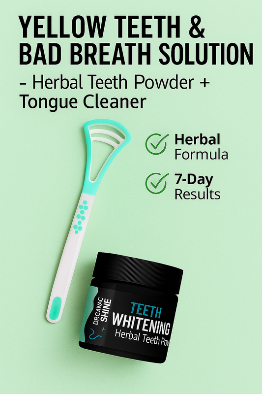 Yellow Teeth & Bad Breath Solution – Herbal Teeth Powder + Tongue Cleaner (100% Effective)